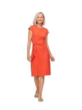 Talbots Bright Orange Tie-Waist caps sleeve midi Dress XL